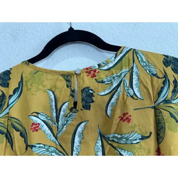 NWT Women's Long Yellow Tropical Flowy Belt Tie Dress Jumper Style Large - Picture 13 of 13